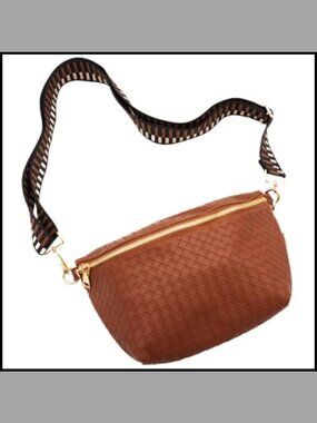Woven Vegan Leather Crossbody Belt Bag Sling Handbag